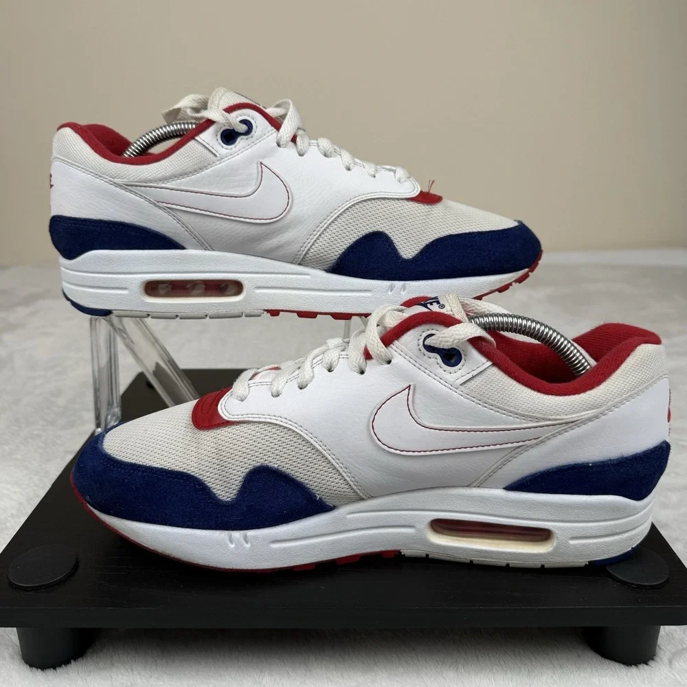 Nike Air Max 1 White Red Blue USA‎ (CJ9927-100) Men's 10.5 M Suede Mesh Leather